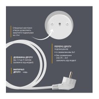 Подовжувач блоковий (PP) Electrum 5 розеток 3м із вимикачем та 2 Type-C + USB C-ES-1991