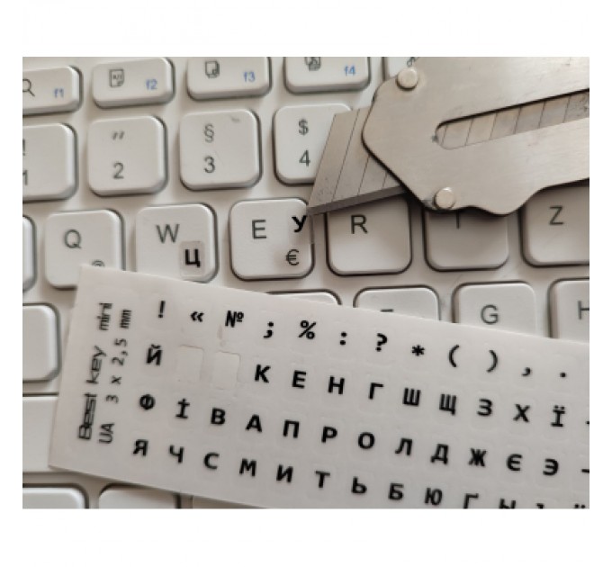 Наклейка на клавіатуру BestKey мініатюрна прозора, 56, чорний (BKm3BlTr)