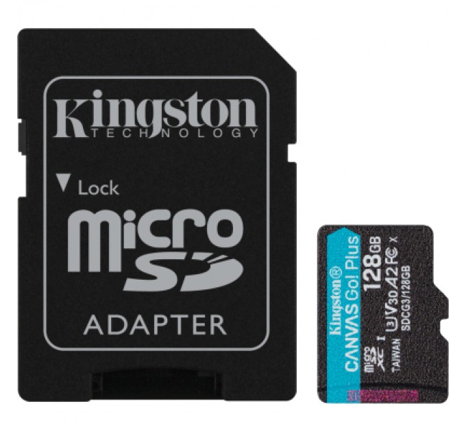 Kingston Карта пам'яті Kingston 128GB microSDXC сlass 10 UHS-I U3 V30 A2 Canvas Go Plus G4 (SDCG4/128GB)