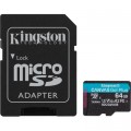 Kingston Карта пам'яті Kingston 64GB microSDXC сlass 10 UHS-I U3 V30 A2 Canvas Go Plus G4 (SDCG4/64GBSP)
