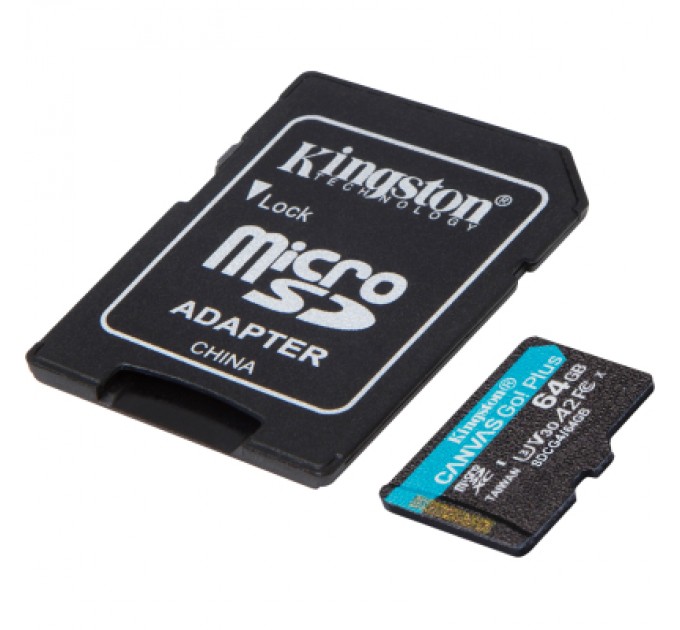 Kingston Карта пам'яті Kingston 64GB microSDXC сlass 10 UHS-I U3 V30 A2 Canvas Go Plus G4 (SDCG4/64GBSP)