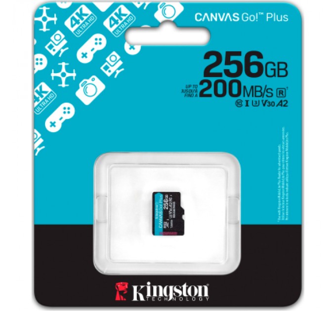 Карта пам'яті Kingston 256GB microSDXC сlass 10 UHS-I U3 V30 A2 Canvas Go Plus G4 (SDCG4/256GBSP)