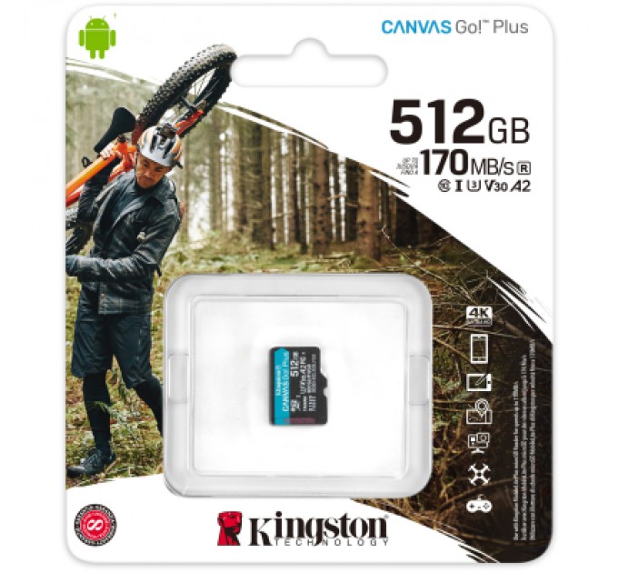 Kingston Карта пам'яті Kingston 512GB microSDXC сlass 10 UHS-I U3 V30 A2 Canvas Go Plus G4 (SDCG4/512GBSP)