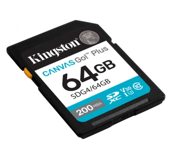 Kingston Карта пам'яті Kingston 64GB SDXC сlass 10 UHS-I U3 V30 Canvas Go Plus G4 (SDG4/64GB)