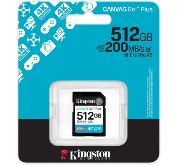 Карта пам'яті Kingston 512GB SDXC сlass 10 UHS-I U3 V30 Canvas Go Plus G4 (SDG4/512GB)