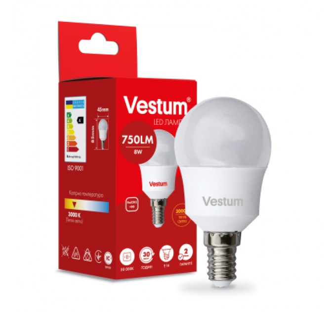 Лампочка Vestum LED G45 8W 3000K 220V E14 (1-VS-1212)