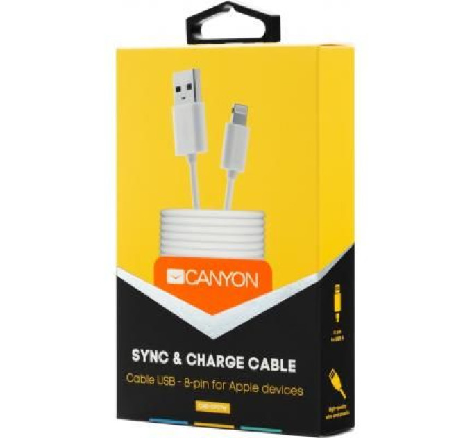Canyon Дата кабель USB 2.0 AM to Lightning 1.0m White Canyon (CNE-CFI1W)