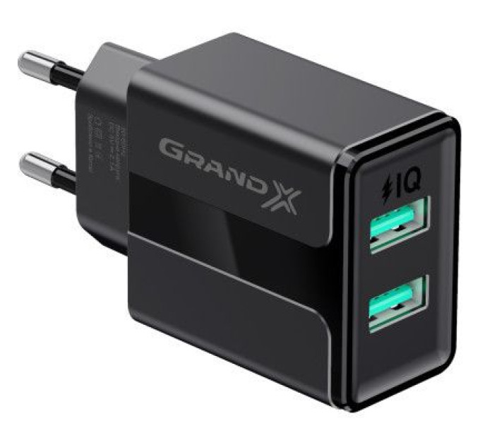 Grand-X Зарядний пристрій Grand-X CH-15T 5V 2,4A 2USB Black + cable USB -> Type-C (CH-15T)