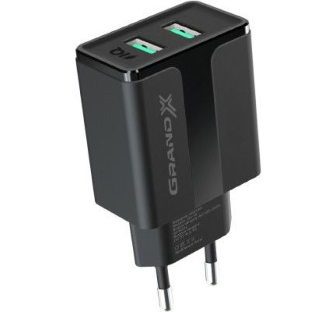 Grand-X Зарядний пристрій Grand-X CH-15T 5V 2,4A 2USB Black + cable USB -> Type-C (CH-15T)