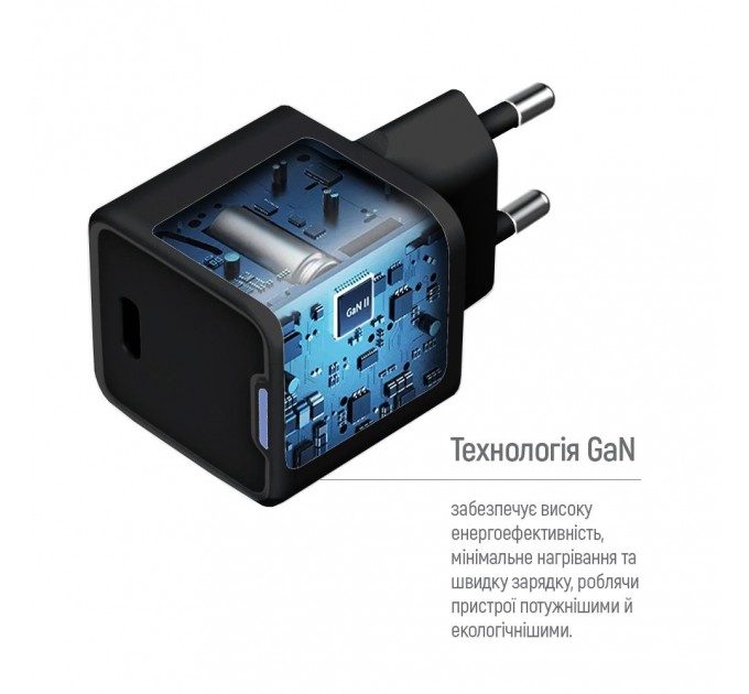 Мережевий зарядний пристрій ColorWay GaN Mini 25W PD Port PPS USB-C Black (CW-CHS052PD-BK)