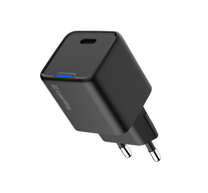 Мережевий зарядний пристрій ColorWay GaN Mini 25W PD Port PPS USB-C Black (CW-CHS052PD-BK)