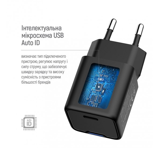 Мережевий зарядний пристрій ColorWay GaN Mini 25W PD Port PPS USB-C Black (CW-CHS052PD-BK)