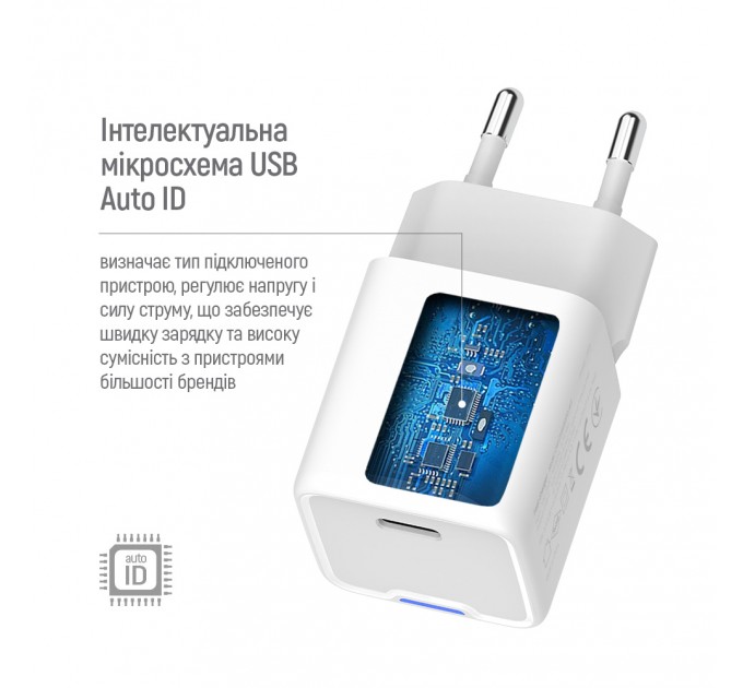 Мережевий зарядний пристрій ColorWay GaN Mini 25W PD Port PPS USB-C White (CW-CHS052PDC-WT) + кабель USB Type-C