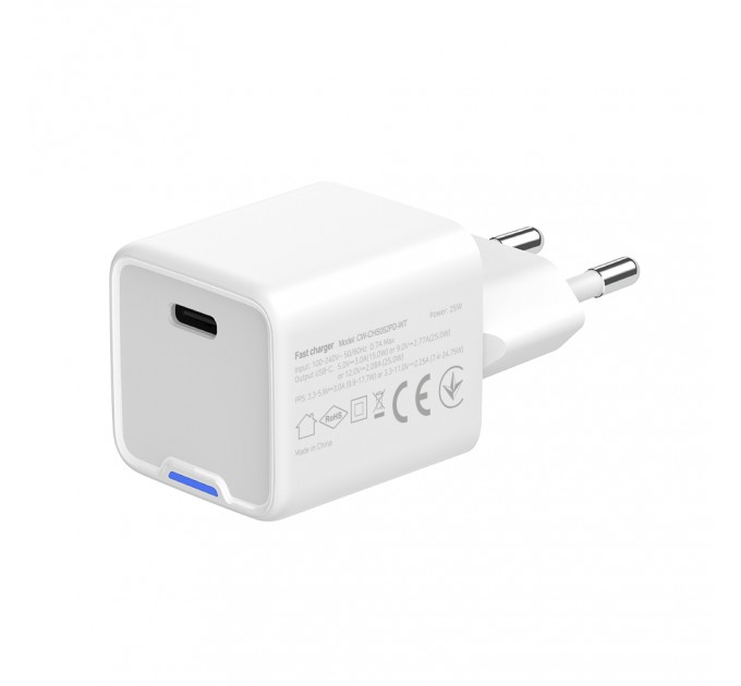 ColorWay Мережевий зарядний пристрій ColorWay GaN Mini 25W PD Port PPS USB-C White (CW-CHS052PD-WT)