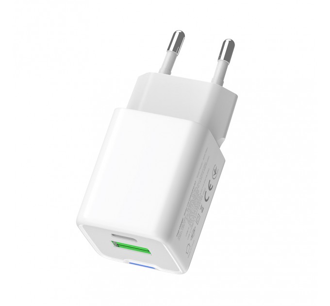 Мережевий зарядний пристрій ColorWay GaN Mini 35W PD Port PPS USB (Type-C PD + USB QC4.0) White (CW-CHS055PD-WT)