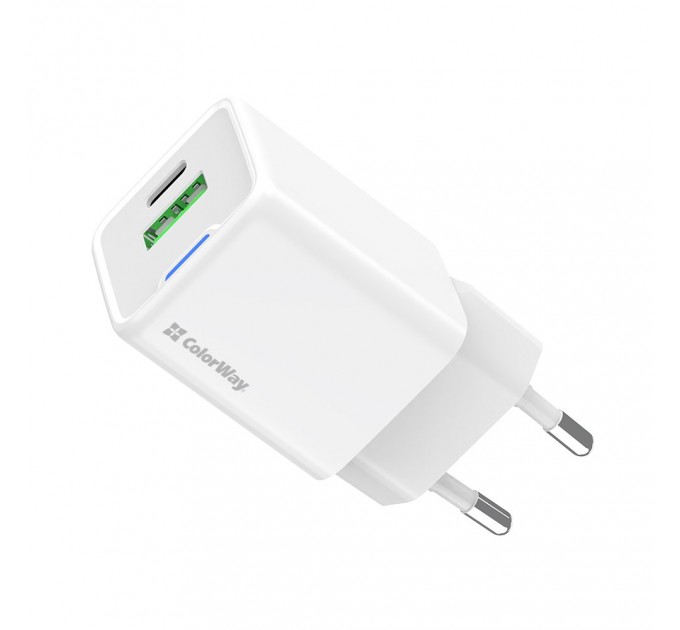 Мережевий зарядний пристрій ColorWay GaN Mini 35W PD Port PPS USB (Type-C PD + USB QC4.0) White (CW-CHS055PD-WT)
