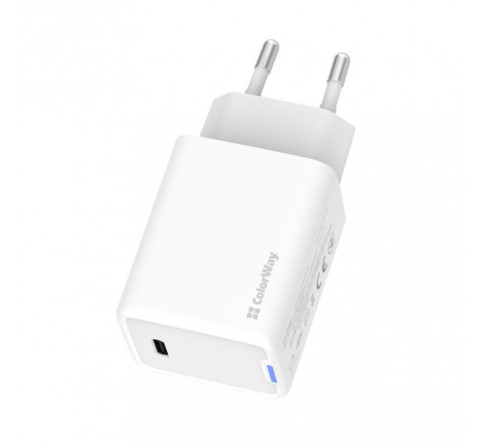 Мережевий зарядний пристрій ColorWay GaN Mini 45W PD Port PPS USB-C White (CW-CHS057PD-WT)