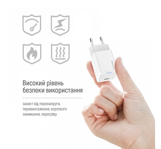 Мережевий зарядний пристрій ColorWay GaN Mini 45W PD Port PPS USB-C White (CW-CHS057PD-WT)