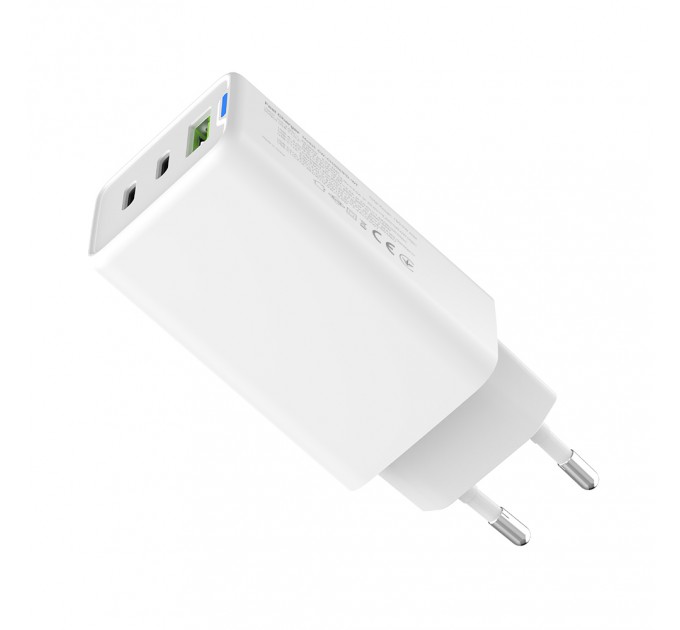 Мережевий зарядний пристрій ColorWay GaN Mini 65W PD Port PPS USB (USB-2C1A) White (CW-CHS058PD-WT)