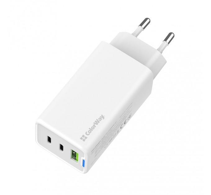 Мережевий зарядний пристрій ColorWay GaN Mini 65W PD Port PPS USB (USB-2C1A) White (CW-CHS058PD-WT)