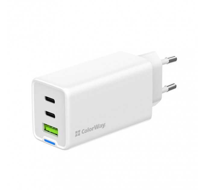 Мережевий зарядний пристрій ColorWay GaN Mini 65W PD Port PPS USB (USB-2C1A) White (CW-CHS058PD-WT)