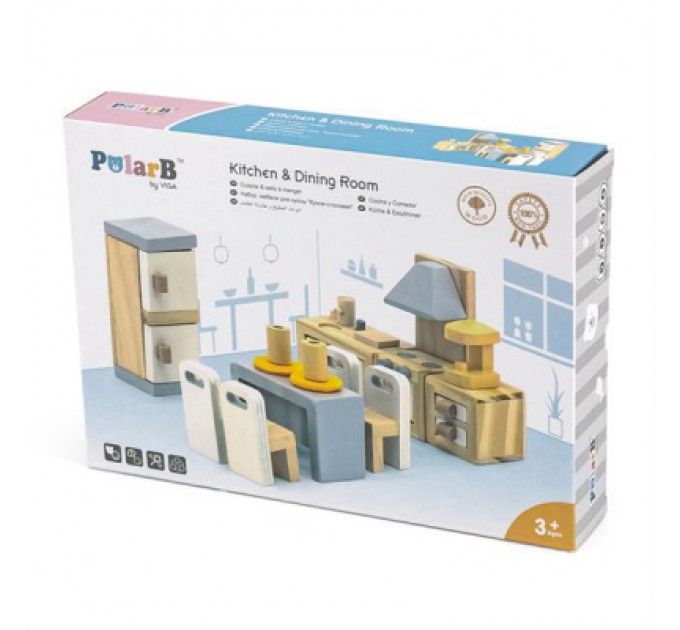 Viga Toys Ігровий набір Viga Toys Дерев'яні меблі для ляльок PolarB Кухня і їдальня (44038)