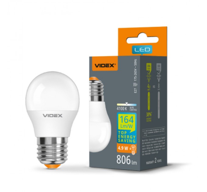 Videx Лампочка Videx LED G45h 4.9W E27 4100K (VL-G45h-49274)