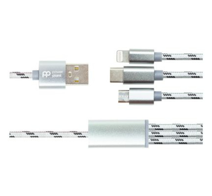 PowerPlant Дата кабель USB 2.0 AM to Lightning + Micro 5P + Type-C 1.0m 2.1A PowerPlant (CA910663)