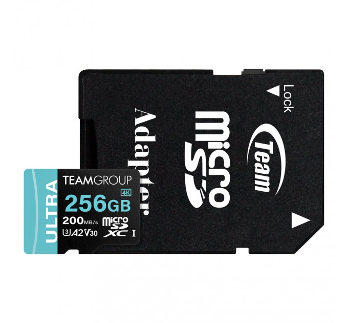 Team Карта пам`ятi MicroSDXC  256GB UHS-I/U3 Class 10 Team Ultra R200/W150MB/s + SD-адаптер (TULMSDX256GIA2V3022503)