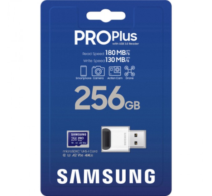 Карта пам'яті Samsung 256GB microSDXC class 10 UHS-I U3 V30 Pro Plus (MB-MD256SB/WW)