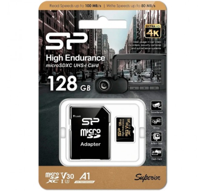 Карта пам'яті Silicon Power 128GB microSDXC class 10 UHS-I U3 V30 A1 High Endurance (SP128GBSTXDV3V1HSP)