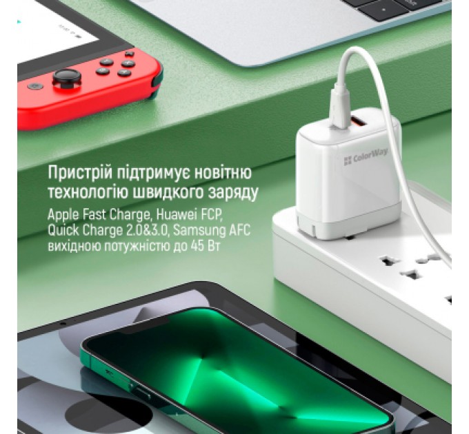 ColorWay Зарядний пристрій ColorWay GaN Mini 25W PD Port PPS USB-C white (CW-CHS052PD-WT)