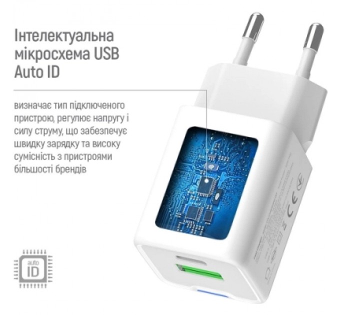 Зарядний пристрій ColorWay GaN Mini 35W PD Port PPS USB (Type-C PD + USB QC4.0) white (CW-CHS055PD-WT)
