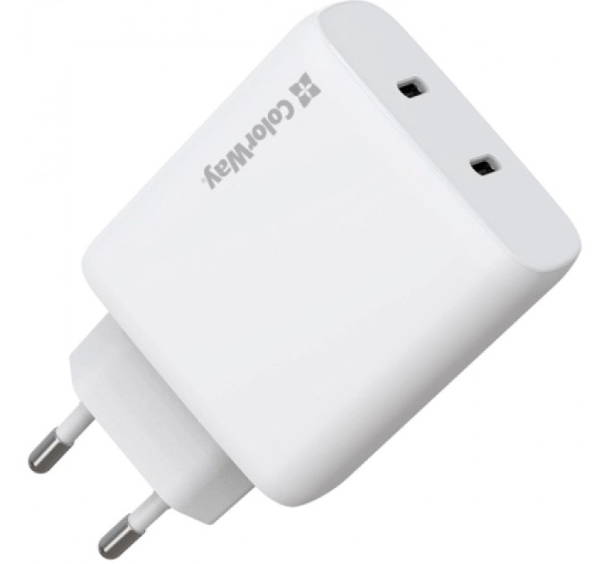 Зарядний пристрій ColorWay GaN Mini 50W PD Port PPS USB (Type-C PD 30W + Type-C PD 20W) white (CW-CHS050PD-WT)