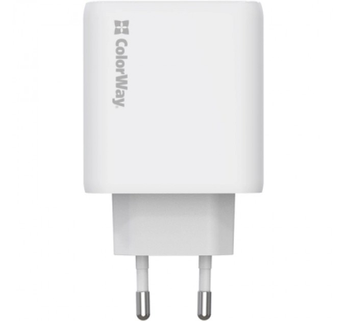 Зарядний пристрій ColorWay GaN Mini 50W PD Port PPS USB (Type-C PD 30W + Type-C PD 20W) white (CW-CHS050PD-WT)