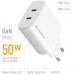 Зарядний пристрій ColorWay GaN Mini 50W PD Port PPS USB (Type-C PD 30W + Type-C PD 20W) white (CW-CHS050PD-WT)