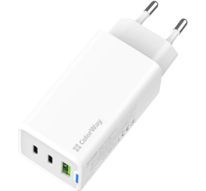 Зарядний пристрій ColorWay GaN Mini 65W PD Port PPS USB (USB-2C1A) white (CW-CHS058PD-WT)