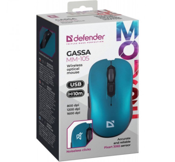 Defender Мишка Defender Gassa MM-105 Wireless Turquoise (52102)