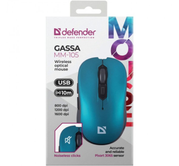 Defender Мишка Defender Gassa MM-105 Wireless Turquoise (52102)