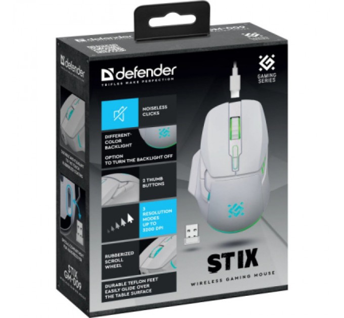 Defender Мишка Defender Stix GM-009 LED Wireless White (52009)