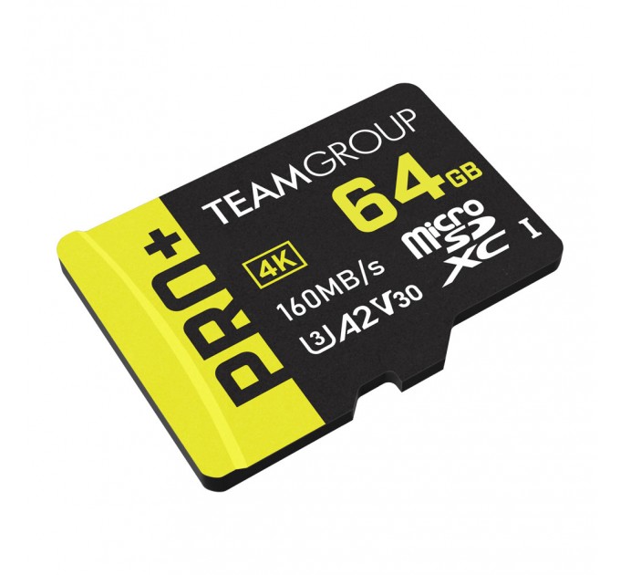 Team Карта пам`ятi MicroSDXC  64GB UHS-I/U3 Class 10 Team Pro+ R160/W55MB/s + SD-адаптер (TPPMSDX64GIA2V3003)