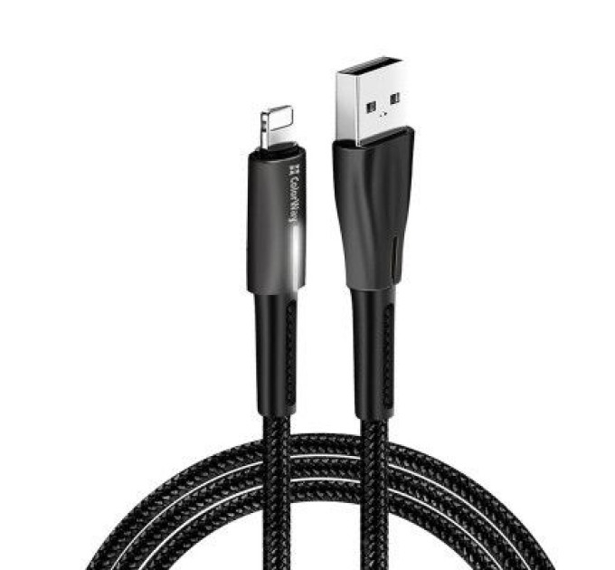 ColorWay Дата кабель USB 2.0 AM to Lightning 1.0m zinc alloy + led black ColorWay (CW-CBUL035-BK)