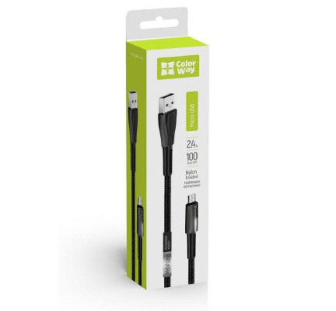 ColorWay Дата кабель USB 2.0 AM to Micro 5P 1.0m zinc alloy + led black ColorWay (CW-CBUM035-BK)