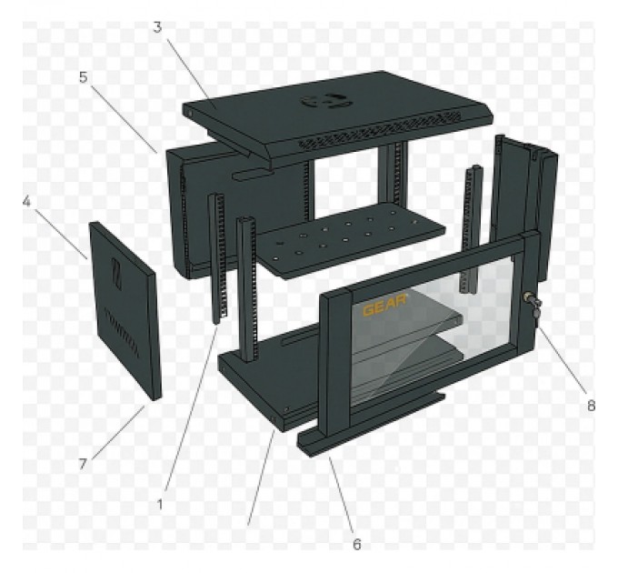 Шафа настінна GEAR 6U 19" 600x450x350 мм, + полка 19", black (GWMSN-6U-600-450)
