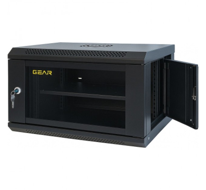Шафа настінна GEAR 6U 19" 600x450x350 мм, + полка 19", black (GWMSN-6U-600-450)