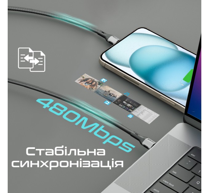 Promate Кабель Promate USB Type-C - USB Type-C (M/M), 3A, 60W, 2 м, Black (ecoline-cc200.black)