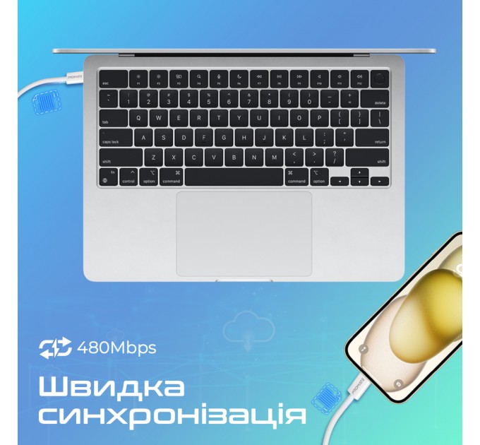Кабель Promate USB Type-C - USB Type-C (M/M), 3A, 60W, 2 м, White (ecoline-cc200.white)
