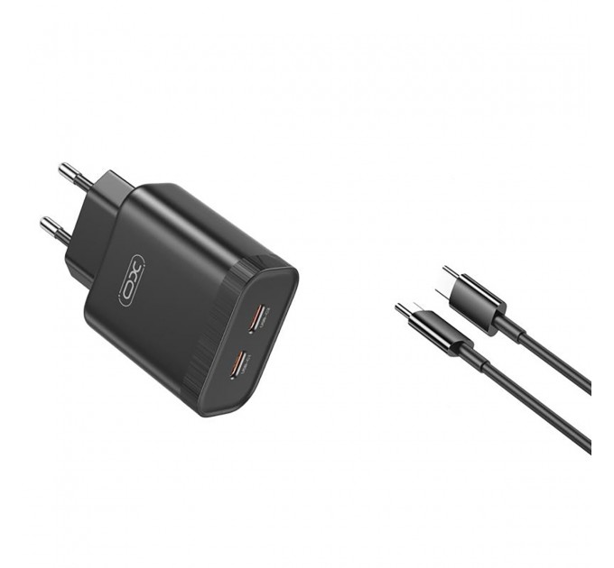 XO Мережевий зарядний пристрій XO L105 (2USB-С, 3А) PD Black (L105-CC.black)