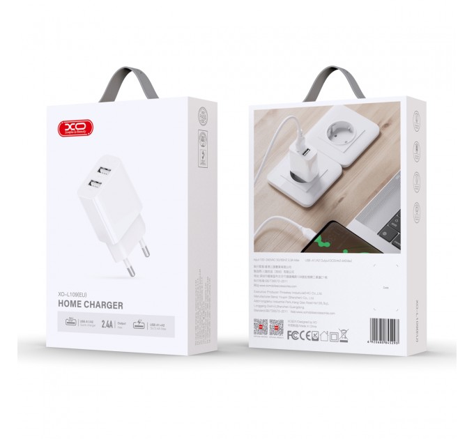 XO Мережевий зарядний пристрій XO L109 (2USB, 2.4А) White (L109.white)