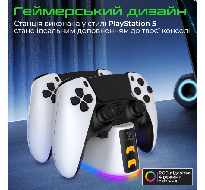 Vertux Зарядна станція Vertux для Sony PlayStation Duodock-PS5 White (duodock-ps5)